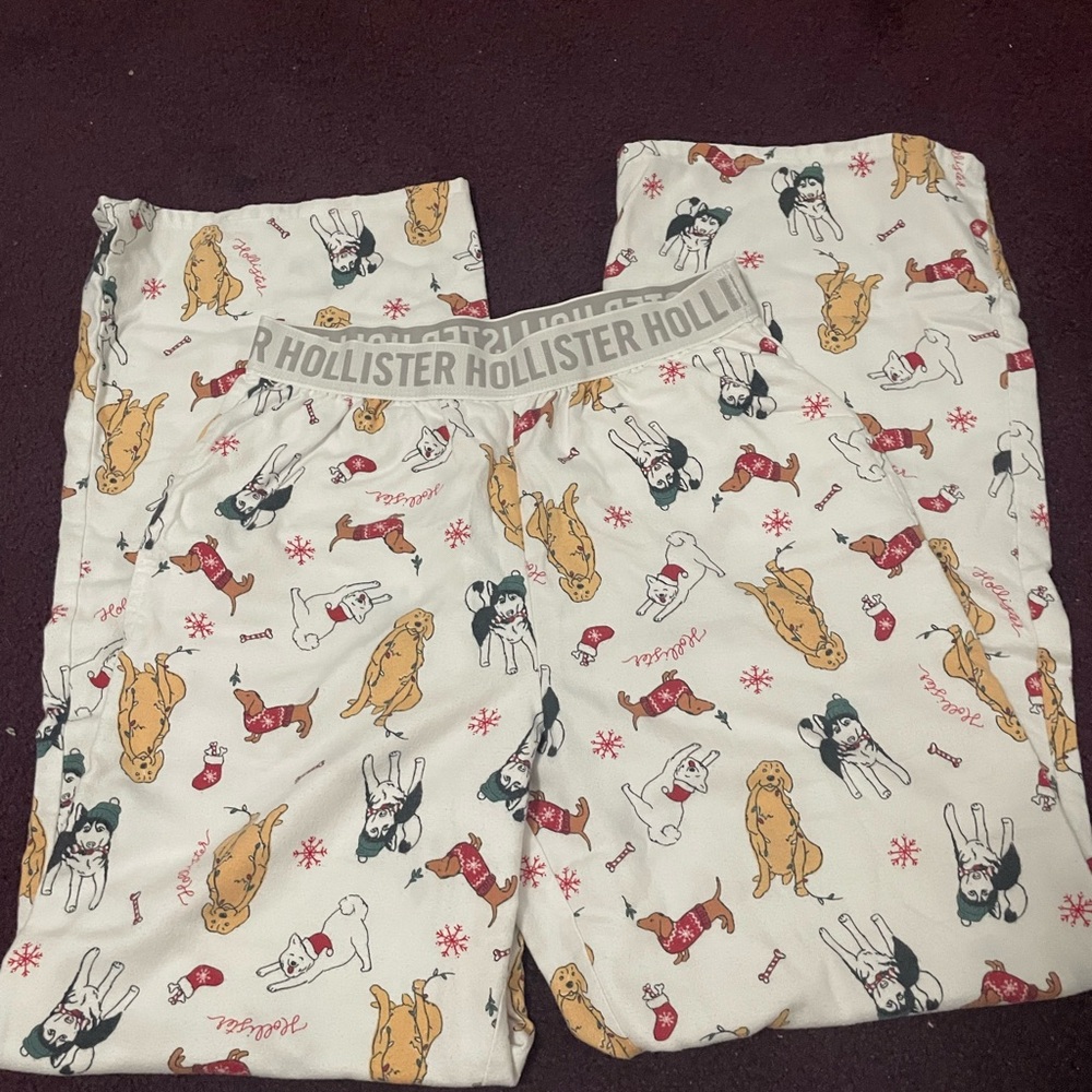Hollister Pajama Bottoms - White with Red and Black Dog Print